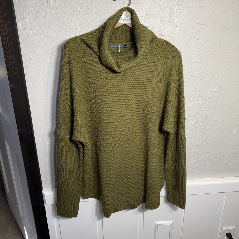 Merokeety Sweater WMS L Turtle Neck Pullover Relaxed NWT ArmyGreen Forest Grunge